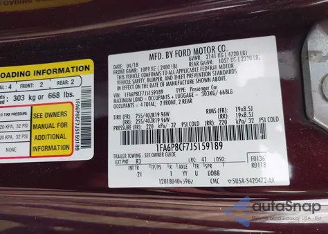 2018 Ford Mustang Gt из США, поврежденный, VIN 1FA6P8CF7J5159189